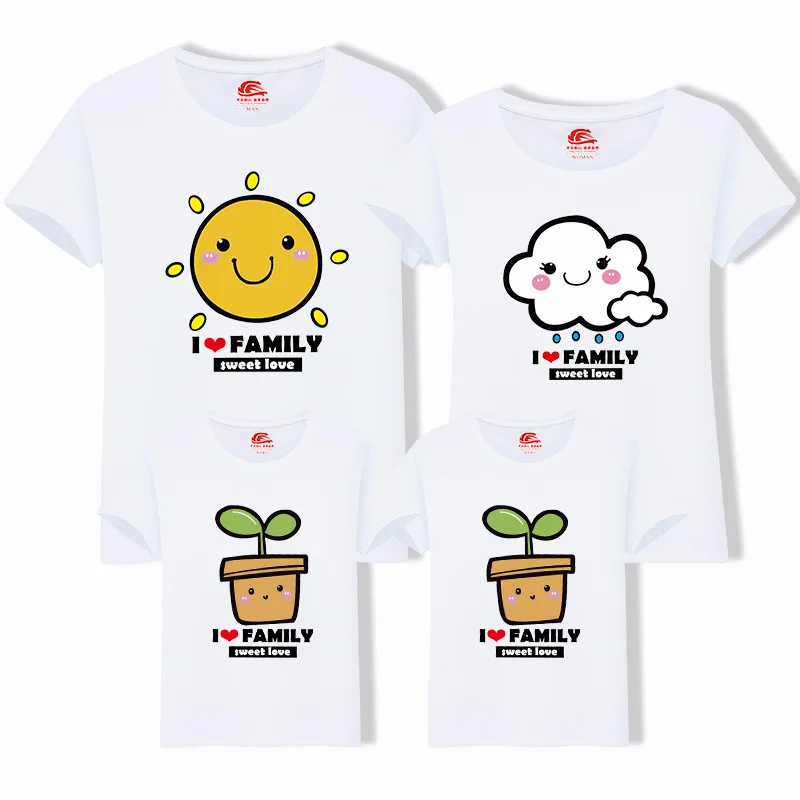 Family Matching Outfit Summer Short Sleeve T Shirt Top Clothes Cotton Mother Father Son daughter Dress Cartoon Sun Rain LD10385