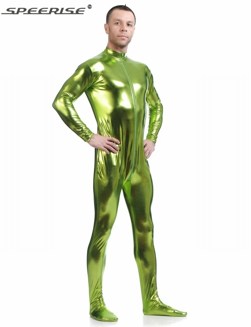Shiny Metallic Catsuit Full BodySuit Men Lycra Nylon Zentai jumpsuit