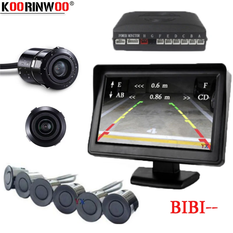 

Koorinwoo Dual Channel Car Video Parking Radar Sensor Front Rear 6 Sensors Video Input For Car Parking Camera Monitor DVD Player