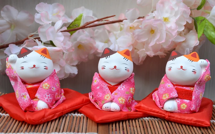 3 шт. фигурки счастливого кота японское кимоно Maneki Neko гипсовые украшения животные котенок миниатюры украшение дома бизнес подарок