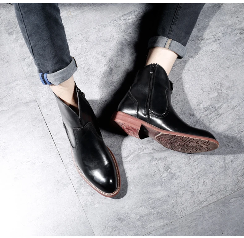 Men's Boot Slip-on Ankle Desert Boots Mens Black Leather Boots Men Winter Shoes Waterproof Military Boots' Men Combat Plus Size  (6)