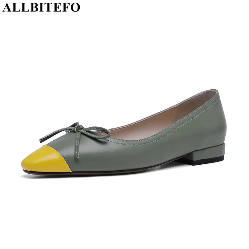 

ALLBITEFO large size:33-41 genuine leather square toe low-heeled women shoes high quality comfortable office ladies shoes