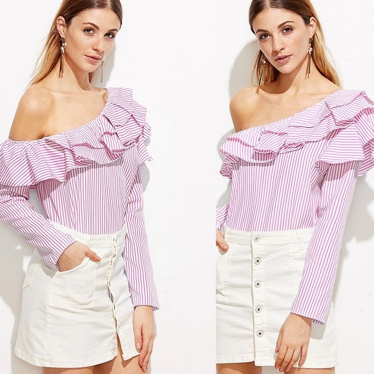 Ruffles Off the Shoulder Stylish Blouse 2017 Women Trendy Two Layers Ruffles Summer Casual Shirt NEW