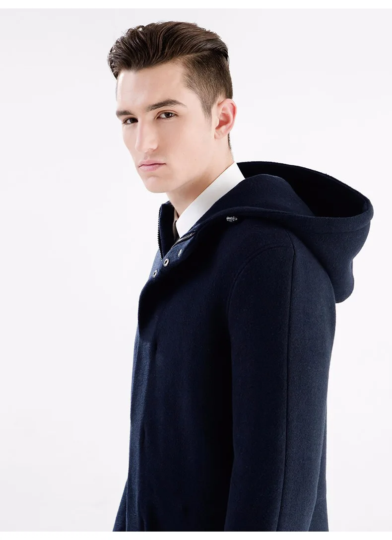 Брендовая мужская одежда, мода, Осень-зима, 60% шерсть, тонкое мужское длинное пальто из смесовой шерсти с капюшоном, Мужское пальто, куртка в деловом английском стиле