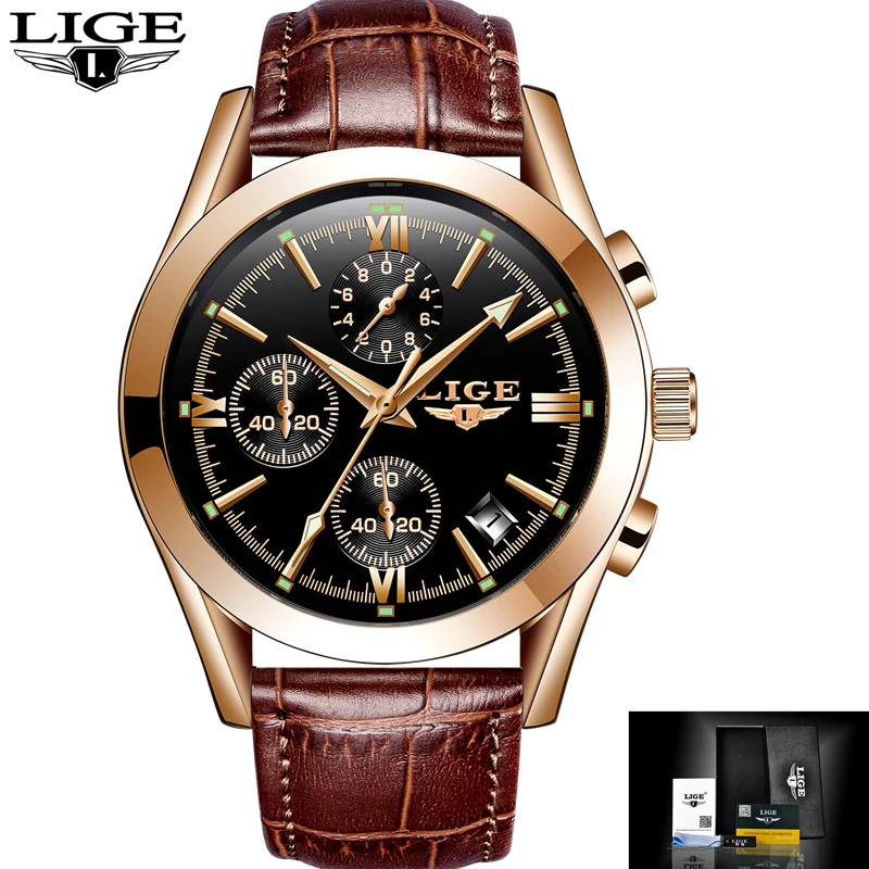 2017 New Watches Men Luxury Brand LIGE Chronograph Men Sports Watches Waterproof Leather Quartz Man Watch Mens Relogio Masculino