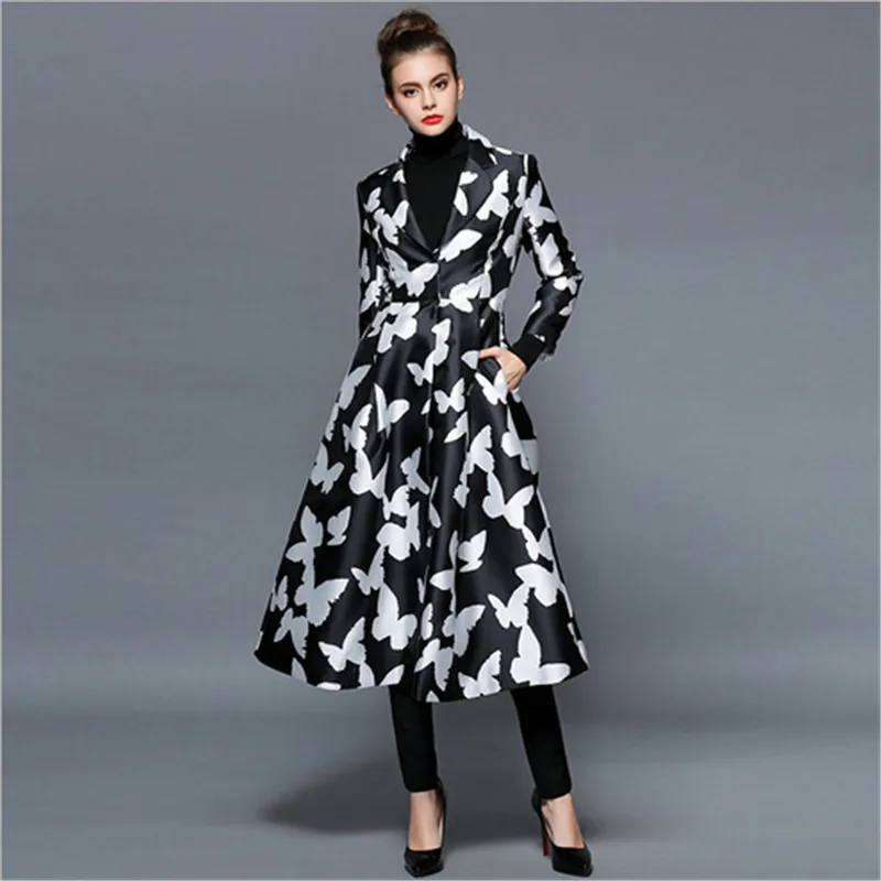 Original black white Butterfly printing Lady Outerwear Spring font b women s b font Trench font
