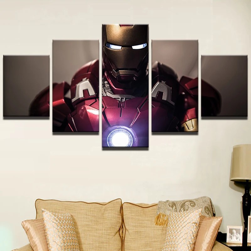 

Wall Art Painting For Home Decorations HD Printed Canvas Poster 5 Pieces Superhero Movie Iron Man Modular Pictures Framed