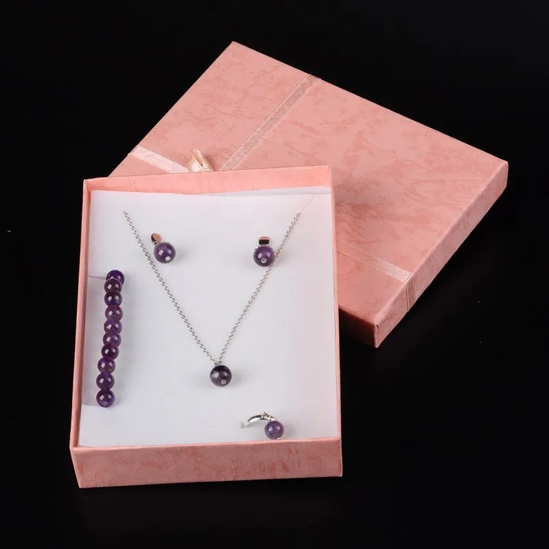 Pandahall 6 шт. картонные коробки для ювелирных изделий ожерелье браслет серьги подарочная упаковка, атласная лента губка прямоугольная коробка подарок F95 - Цвет: Pink