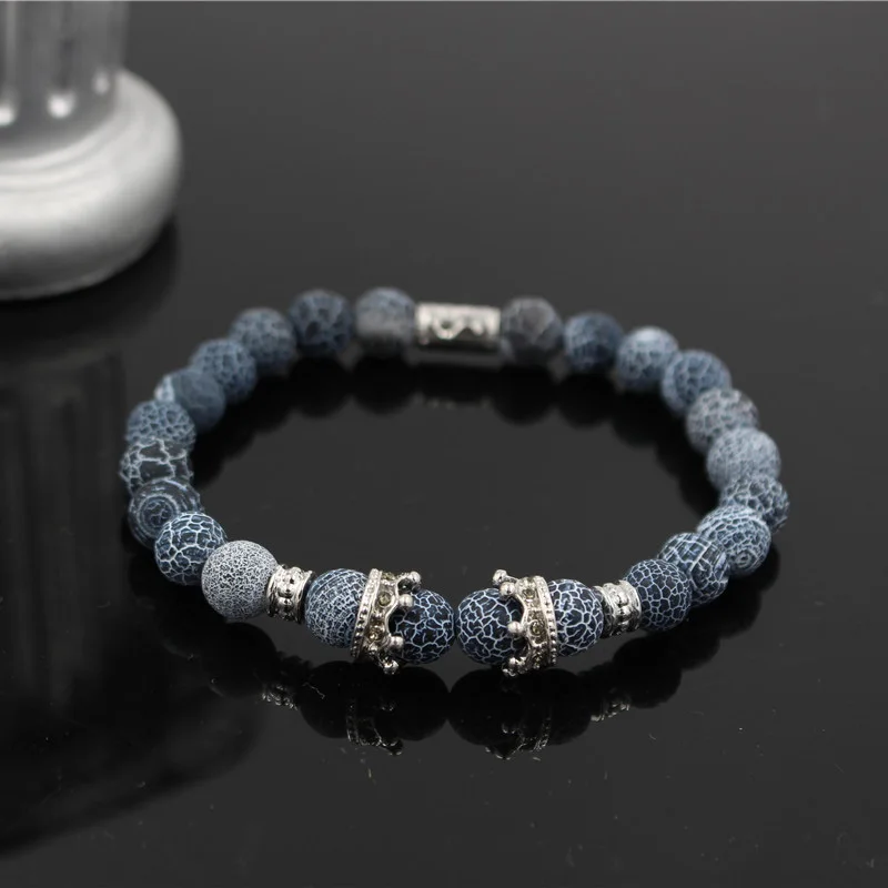 Винтажный браслет с шармом с короной Pulseiras Masculinas натуральный мраморный камень шарик эластичный браслет Для Йоги Женский Pulseras мужской браслет - Окраска металла: ND8674S