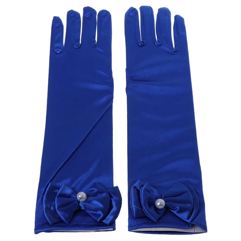 KLV, детские длинные перчатки с бантиком, для девочек, для выпускного вечера, атласный костюм принцессы с рукавами до локтя