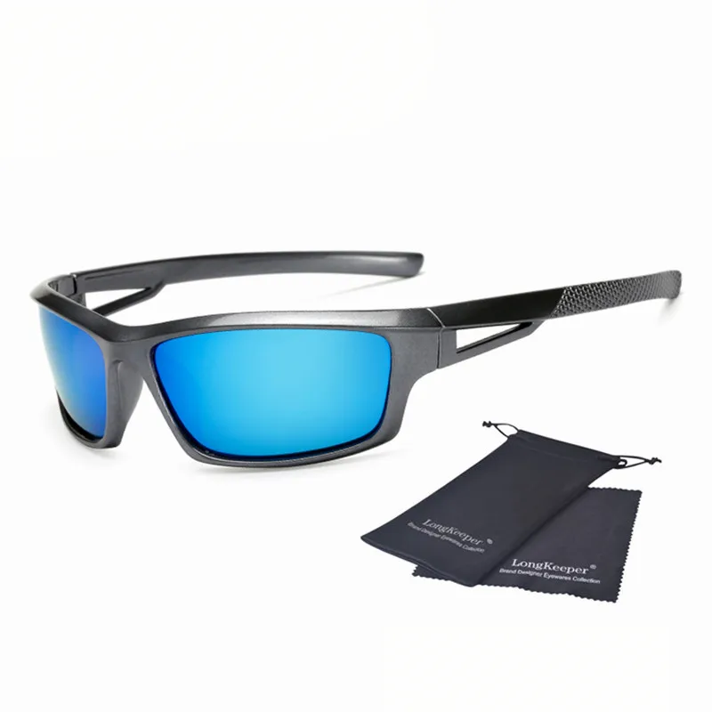 Длинные мужские поляризованные солнцезащитные очки, Новое поступление, очки для вождения автомобиля, солнцезащитные очки с зеркальным покрытием, черная оправа, мужские очки KP1008 - Цвет линз: blue