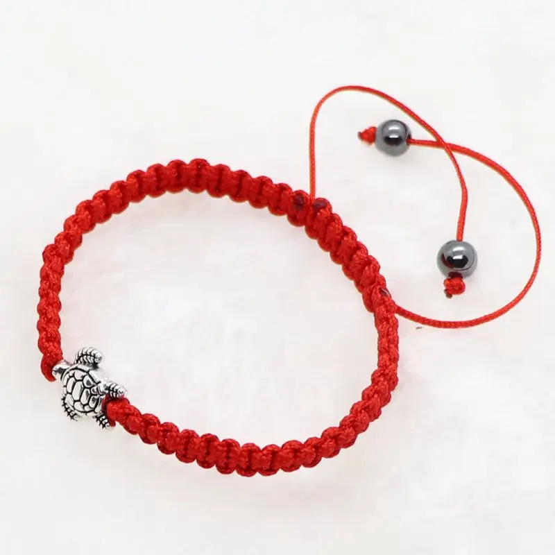 

Antique Silver Sea Turtles Tortoise Beaded Bracelet Red Cord Adjustable Animal Bracelets For Women Men Jewelry Gifts