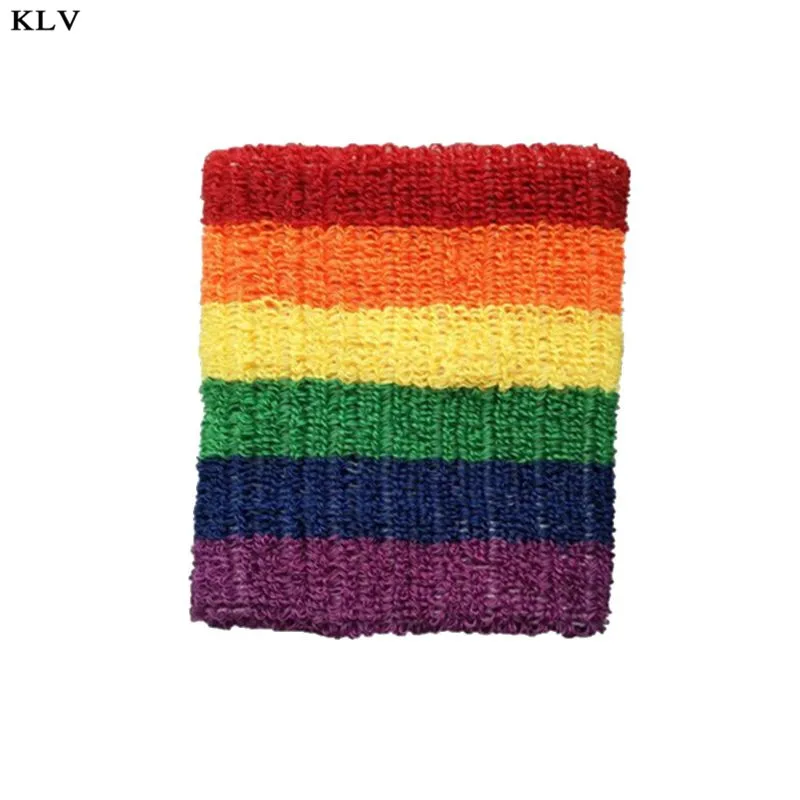 Women Men Sports Towel Sweatband Rainbow Colorful Stripes Breathable Bracers Running Badminton Wrist Support Wrap leather wristband bracelet