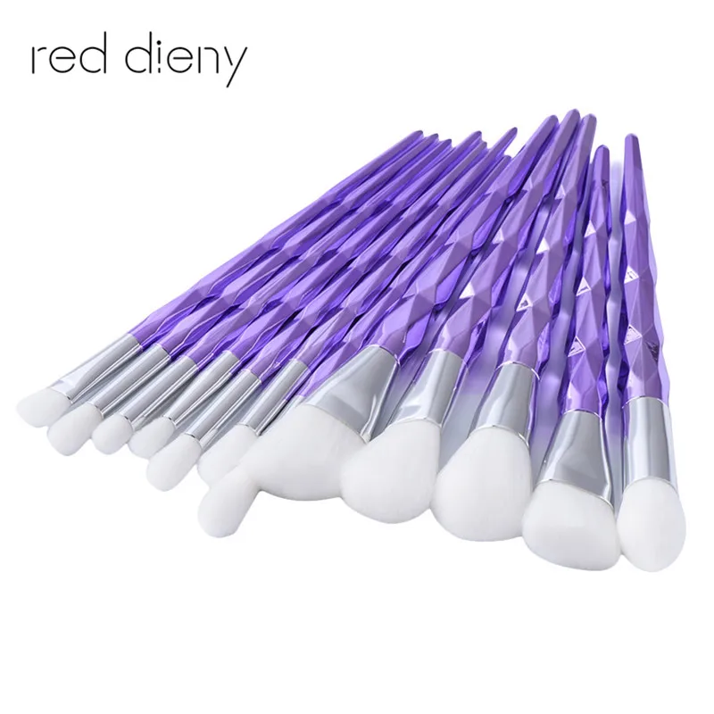 

12pcs Diamond Completely Purple White Peak 12 pcs Make Up Kit Professional Eyebrow Eyeshadow Brushes Foundation Powder Brushes