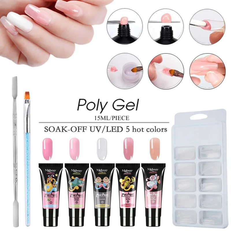 

Poly Gel 5 Hot Colors Acrylic Builder With Nail Tools Manicure Tool Sets With UV/Led Lamp
