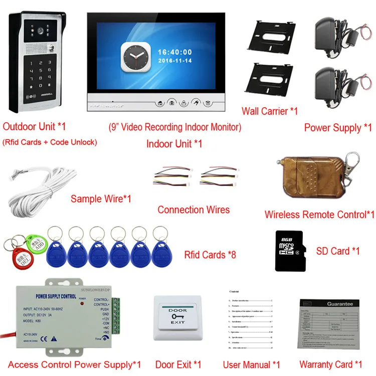 Видео Запись " Цвет монитор видео домофон проводной с Клавиатура RFID открытый Камера видео-дверной звонок+ Беспроводной дистанционного Управление
