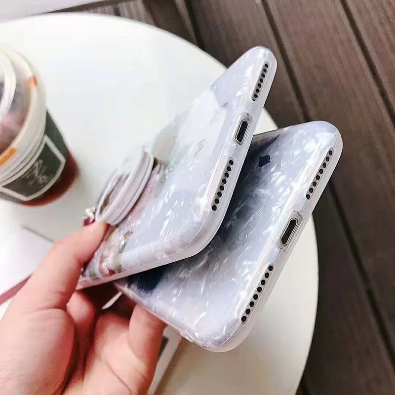Fashion  Conch Shell Phone Case for iphone XS Max XR X 6 6S 7 8 Plus Back Cover Expanding Stand Holder Bracket Flower Case Coque (6)