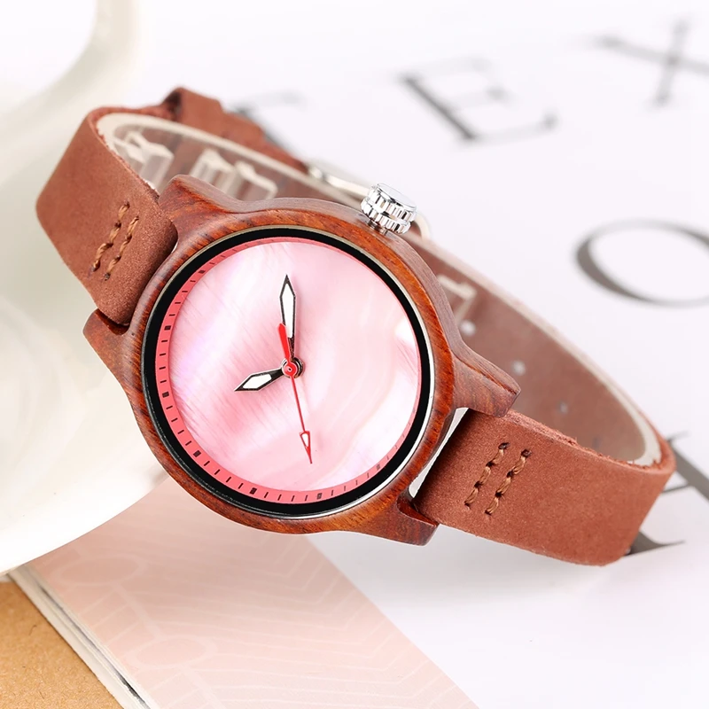 Unique Women Watch Wood Luxury Coral Blue Chic Red Casual Quartz Wooden Clock For Women Genuine Leather Wrist Watch Reloj Mujer 2019 2020 2022 (9)
