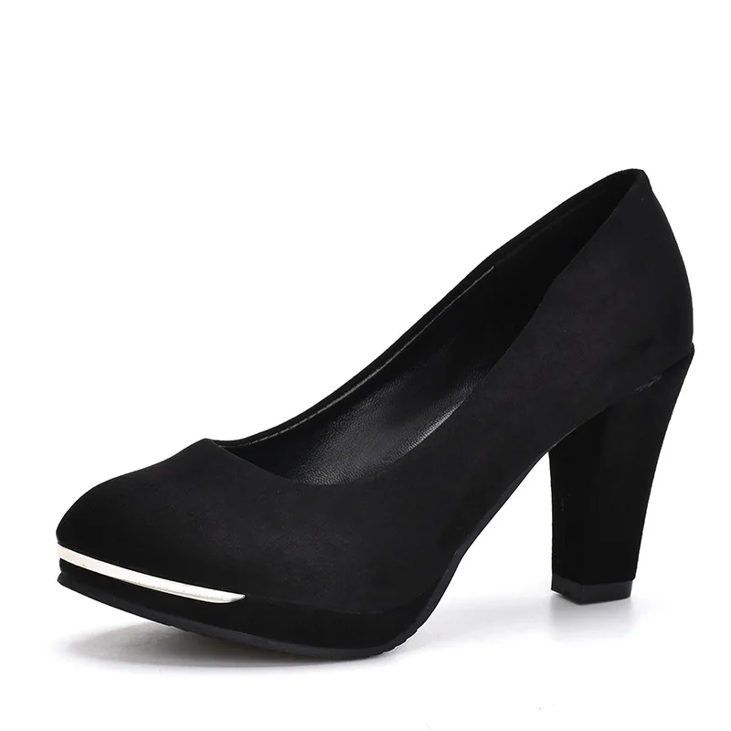 

High QualityHigh-heeled Shoes New Pumps Women Simple Shoes Waterproof Flock High Heeles Shoes Wedding Pumps Round Toe Shoes