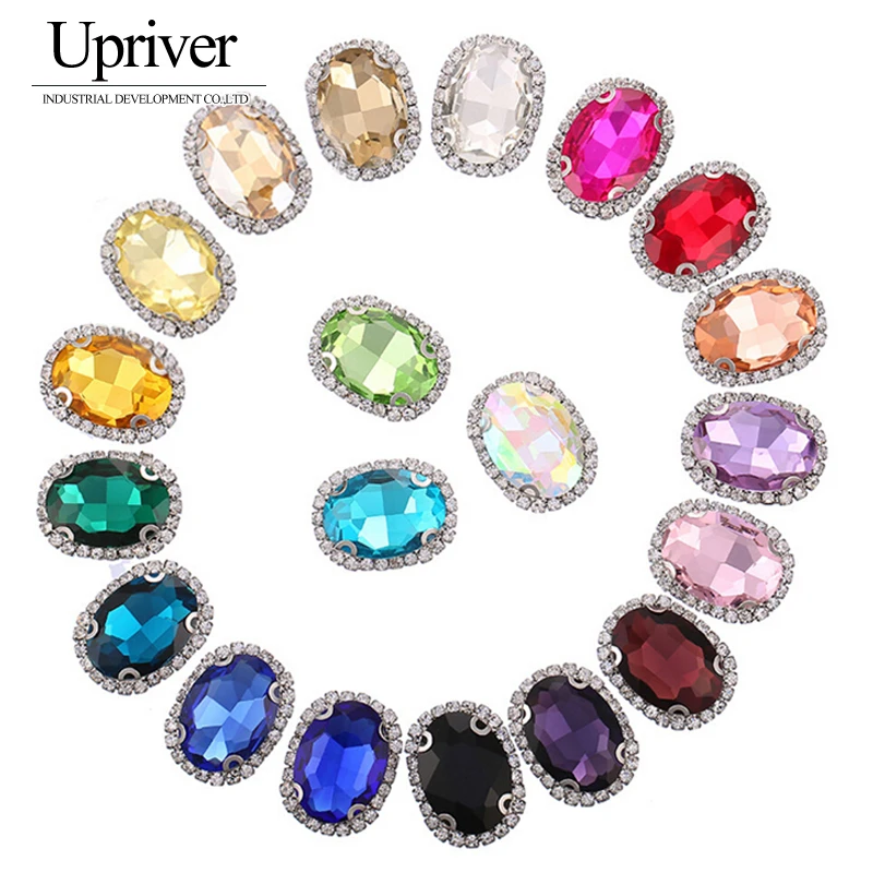 

Upriver 10pcs/pack 13x18mm Mix Color Crystal Buckle Edge Oval Shape Sew On Rhinestone With Claw DIY Jewelry Hair Clips