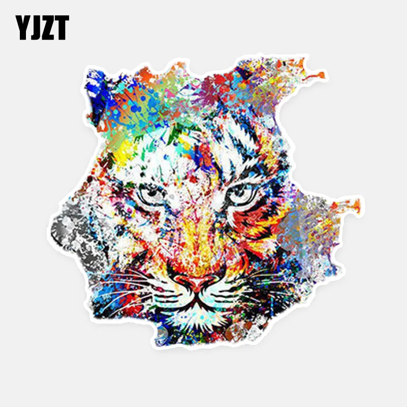 

YJZT 15CM*14CM Fashion Coloured Flame Tiger PVC Car Windshield Sticker Decal 5-0489
