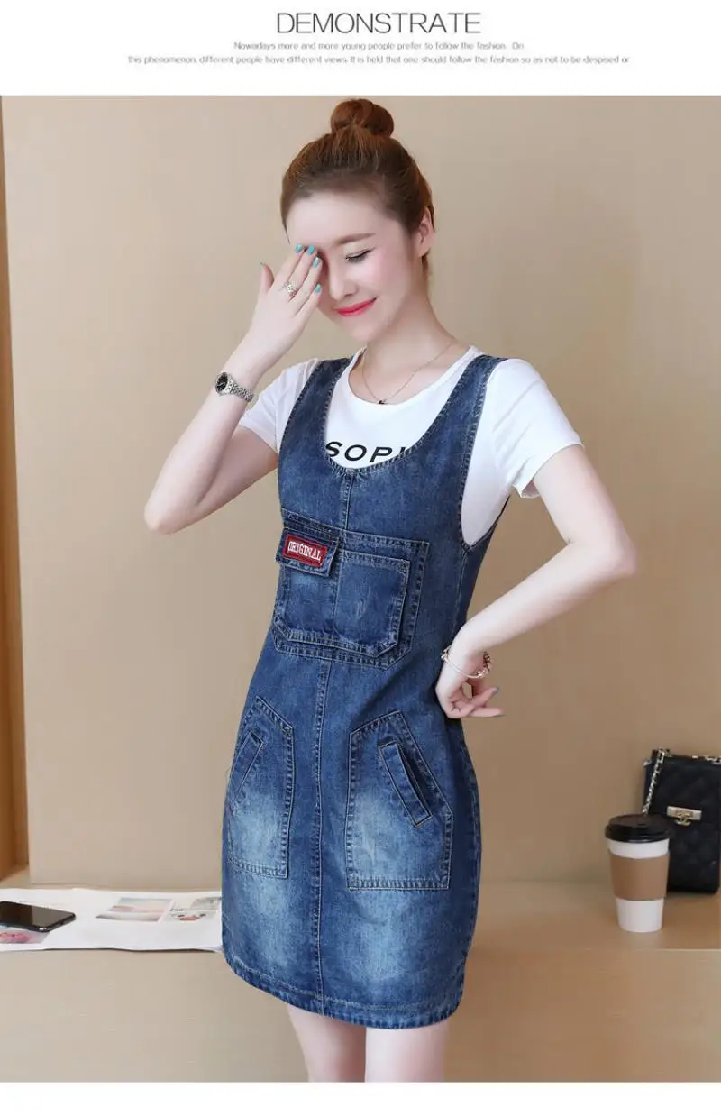 New Fashion Denim Jumper Dress Mid-Long Sleeve Dress Denim skirt