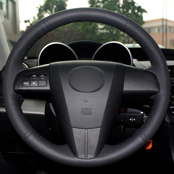 

Black Natural Leather Car Steering Wheel Cover for Mazda 3 Axela 2008-2013 Mazda CX-7 CX7 2010-2016 Mazda 5 2011-2013