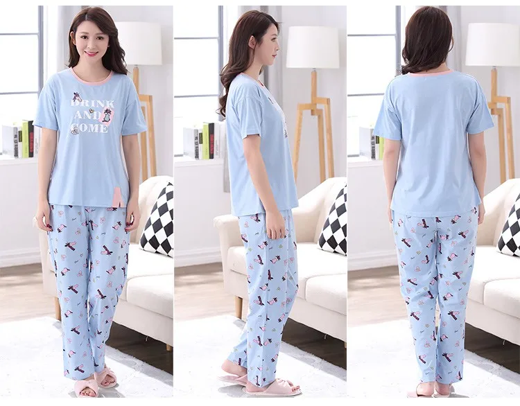 Хлопковый Повседневный пижамный комплект размера плюс в полоску для женщин, летняя Пижама с коротким рукавом, штаны длиной до икры, пижама, домашняя пижама, Mujer