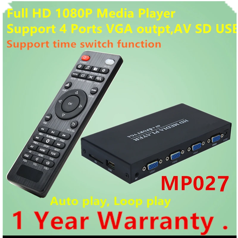 JEDX MP027 1080p Full HD ультра портативный цифровой медиаплеер с 4 портами VGA CVBS для usb-накопителей и SD/SDHC карт