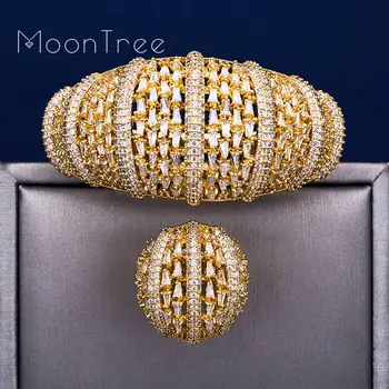 

ModemAnge Fashion Luxury Super Copper Boom Flowers AAA Cubic Zirconia Party Engagement Width Bracelet Bangle Ring Set For Women
