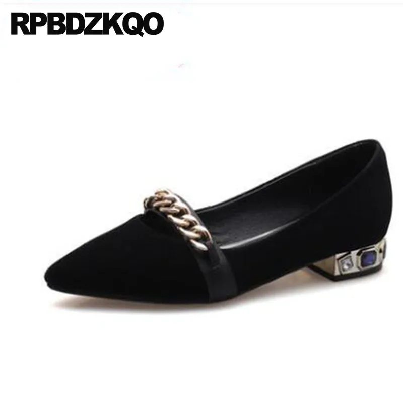 

Prom Genuine Leather Dress Shoes Low Heels Black Mary Jane Crystal Suede Size 4 34 Pointed Toe Ladies Rhinestone Chunky Metal