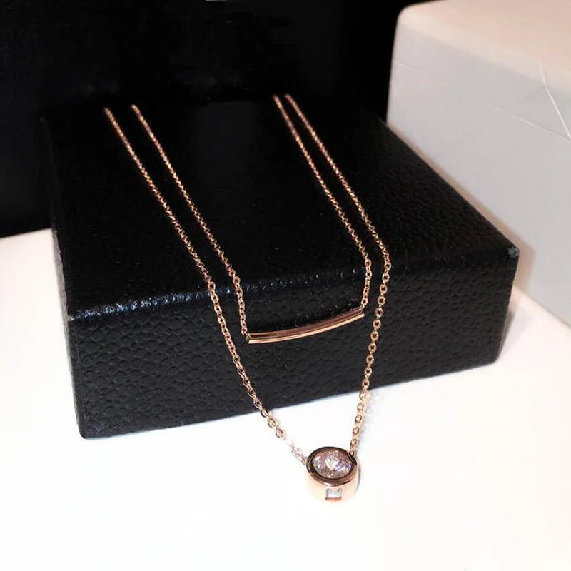 

BlueBirdTears Exquisite simplicity temperament double zircon clavicle chain statement necklace