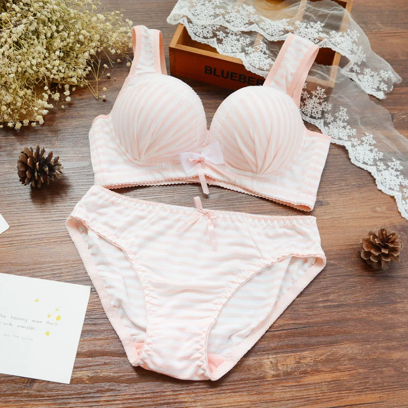 Children bra girls teenage cotton bra  shorts Striped girl underwear children training bra set teenagers underwear
