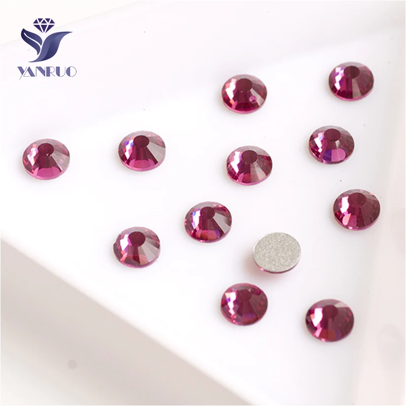 

YANRUO 2028NoHF All Sizes Fuchsia Glass Stones Flatback Non Hotfix Crystal Rhinestones Glitter Strass For Nails