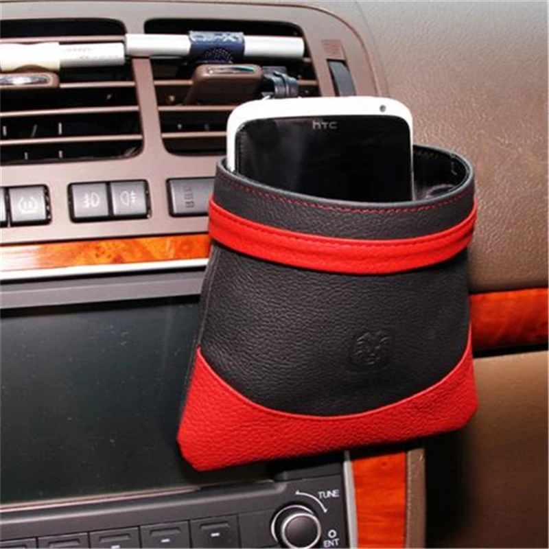 

PU Leather Car Air Vent Mount Mobile Phone Holder Pocket Debris Storage Organizer Bag Multi-functional Air Outlet Storage Box