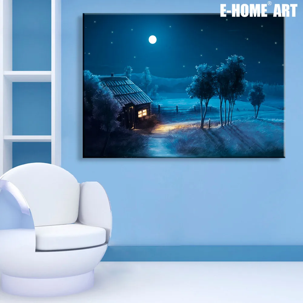 Stretched Canvas Prints Small Village of Night LED Interstellar Print