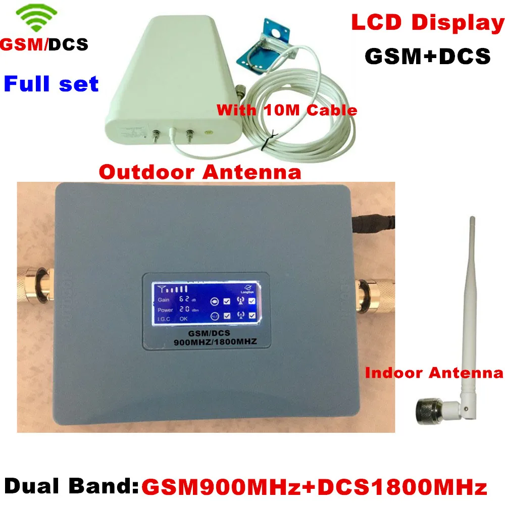 

1set LCD Display Dual Band Repeater GSM DCS 900 1800 Cell Phone Booster Amplifier Signal Booster with antenna +cable