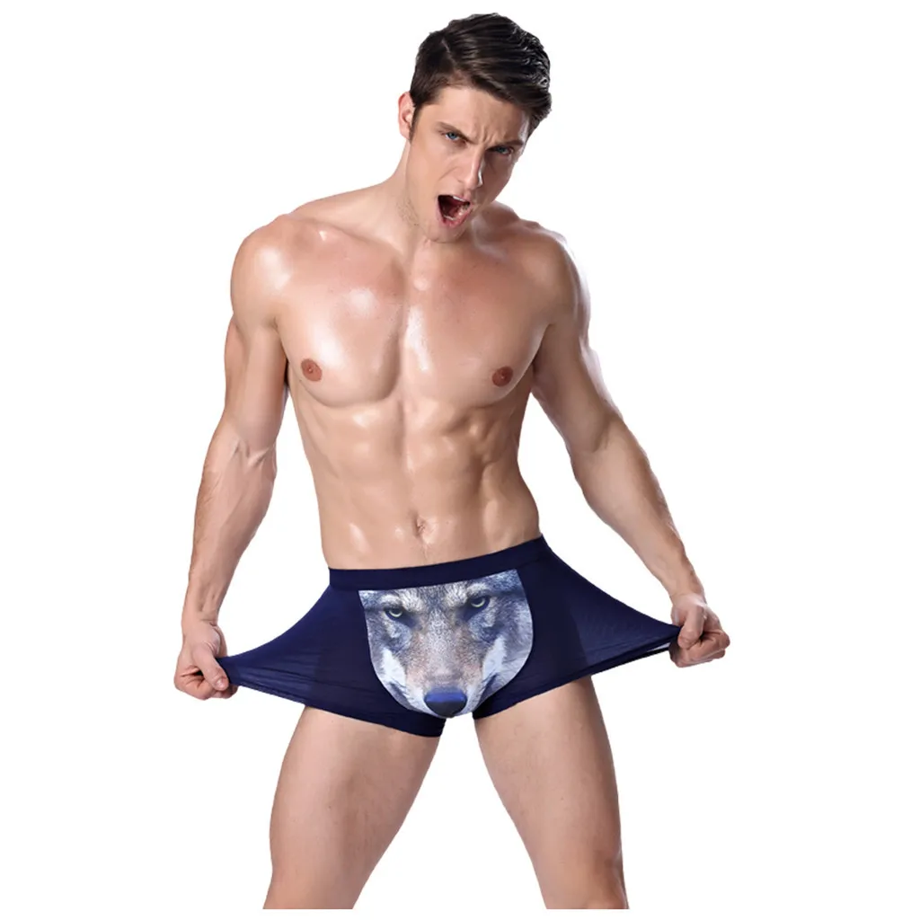 

4PCS Man Underwear Men's 3D Personality Wolf Head Modal Funny Middle Waist Boxer calzoncillos hombre cueca boxer masculin