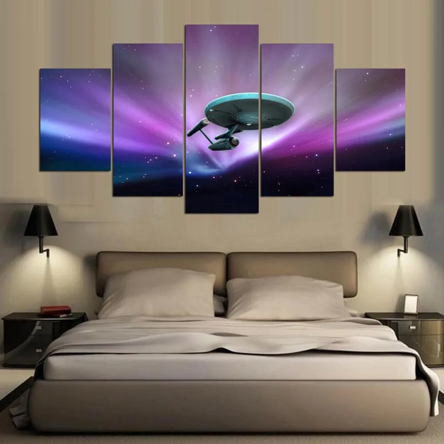 Wall Art Canvas Painting Style Frame 5 Panel Movie Star Trek Wall ...