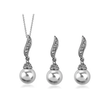 Женская Silver Цвет и Цвет Gold Горный Хрусталь Имитация Перл Ссылка Цинковый Сплав Ожерелье Серьги Очарование Комплект Ювелирных Изделий orecchini Невесты
