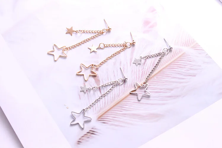 Корейские модные серьги капельки с короткой цепочкой серебристый и розовый