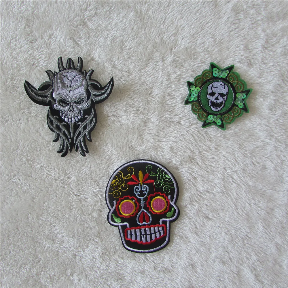 

3 kind newest fashion style Skull patch hot melt adhesive applique embroidery patches stripes DIY accessories patch C450-C730
