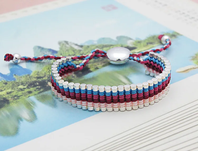 Brand sterling silver bracelets. Fashion solid 925 silver woman bracelet. Adjust the size braided rope bracelet. Silver jewelry