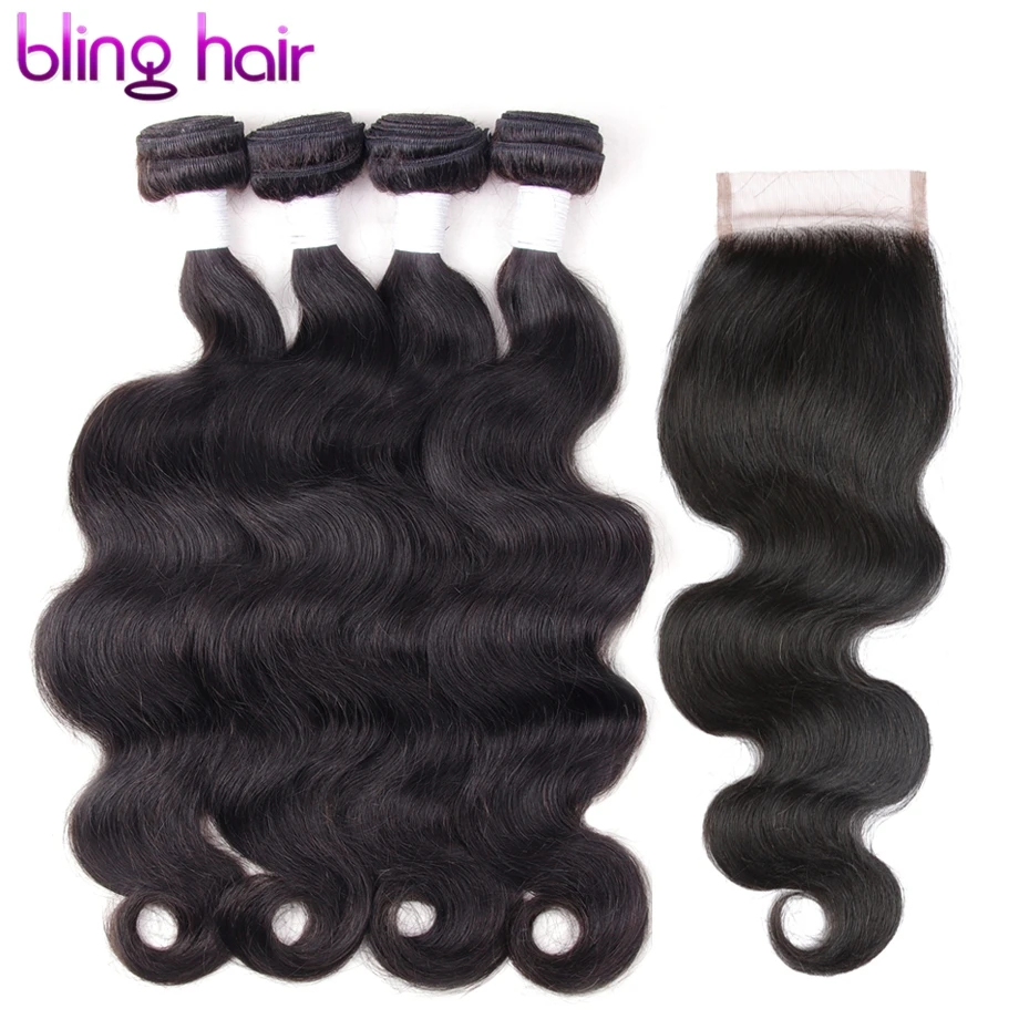 blinghair Peruvian Raw Hair Body Wave 4 bundles pack with 4x4 Lace Closure Non-Remy Human Hair For Salon Hair Extensions body-wave : image blinghair Peruvian Raw Hair Body Wave 4 bundles pack with 4x4 Lace Closure Non-Remy Human Hair For Salon Hair Extensions body-wave