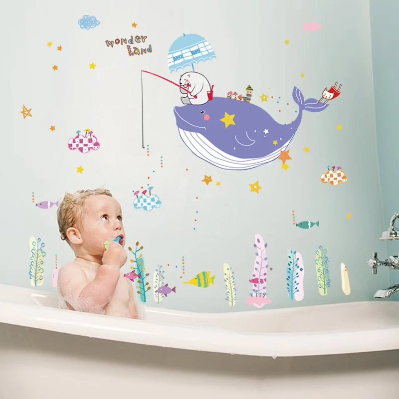 

whale Wall Stickers Children Room seabed Home Decor underwater Vinyl Kids Room Decal Baby Nursery Decor