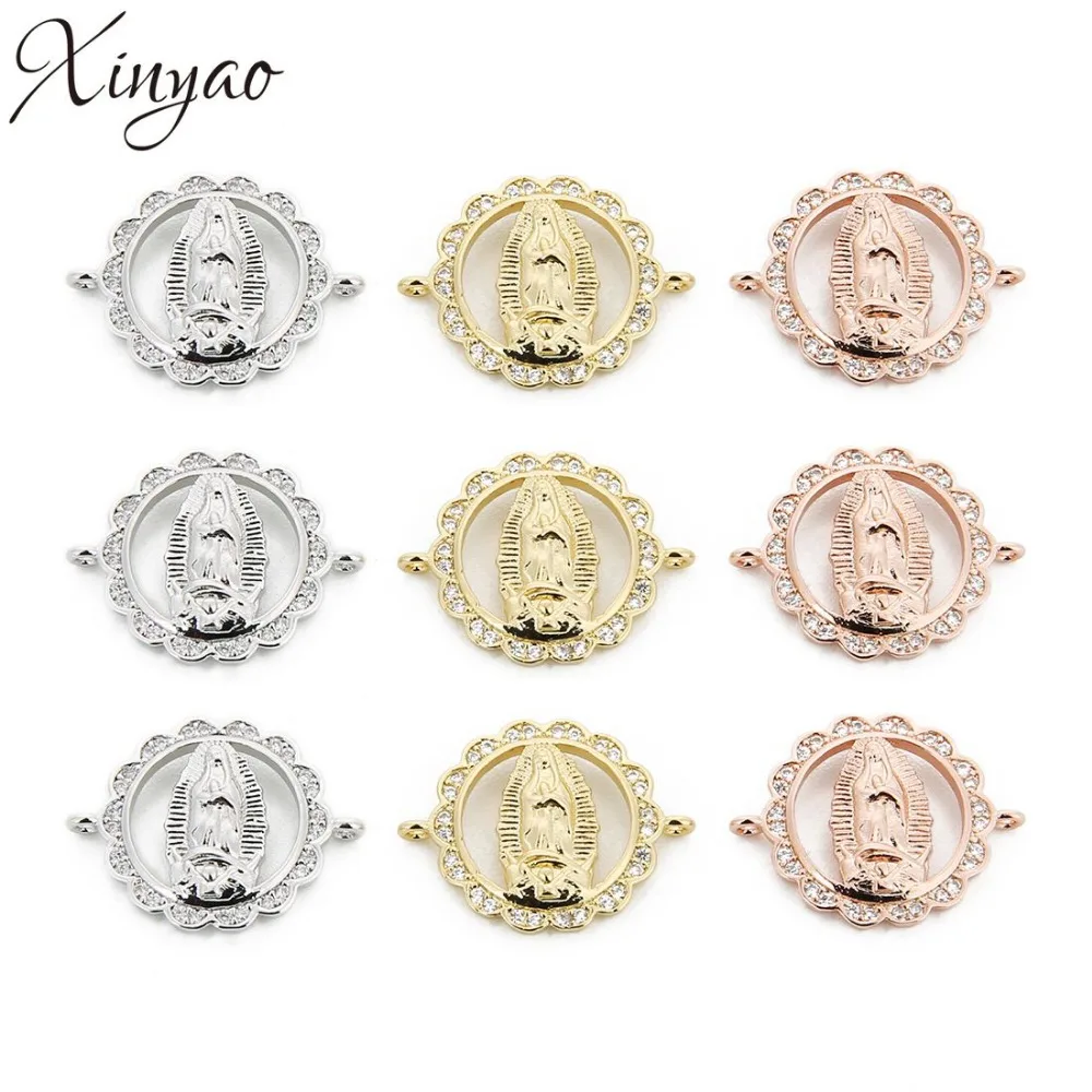 

XINYAO 2pcs 18*23mm Micro Pave copper Virgin Mary Charms Connectors Jewelry Accessories Fit Women Diy Bracelet Pendant Necklace