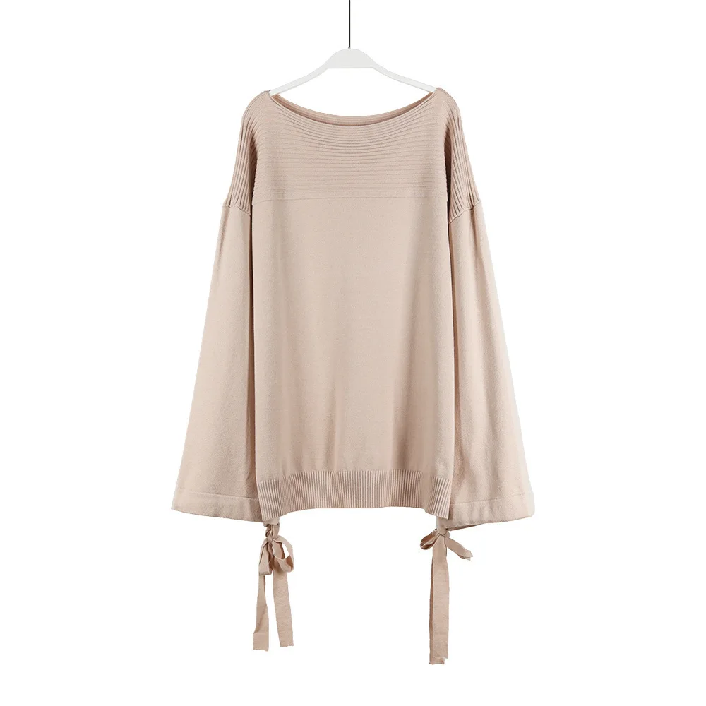 

2018 Winter Sweater Fashion Solid Pullover Strapless Bell Sleeve Jumper Off Shoulder Ladies Knitted Autumn Sweater Drop Ship