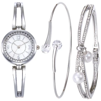

FUNIQUE Bracelet Wristwatch Set Women Dress Clock Watches Shiny Crystal Jewelry Gift Rhinestone Steel Quartz Ladies Watches Set