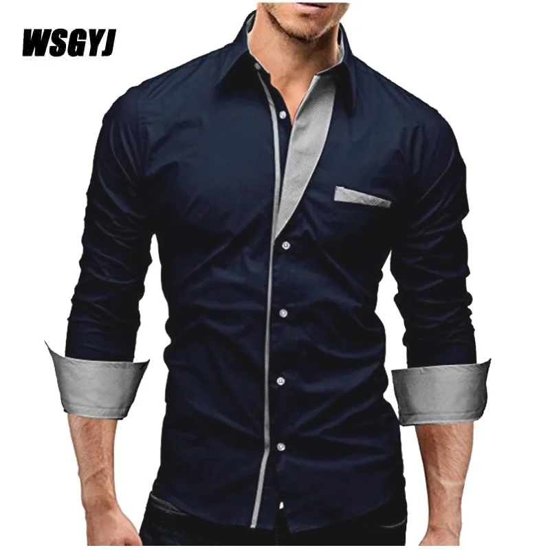 2017 Модная брендовая мужская рубашка с длинным рукавом Camisa Masculina приталенная в