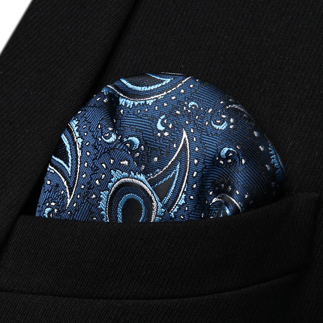 HP712V Navy Blue Black Paisley Men Silk Party Handkerchief Pocket